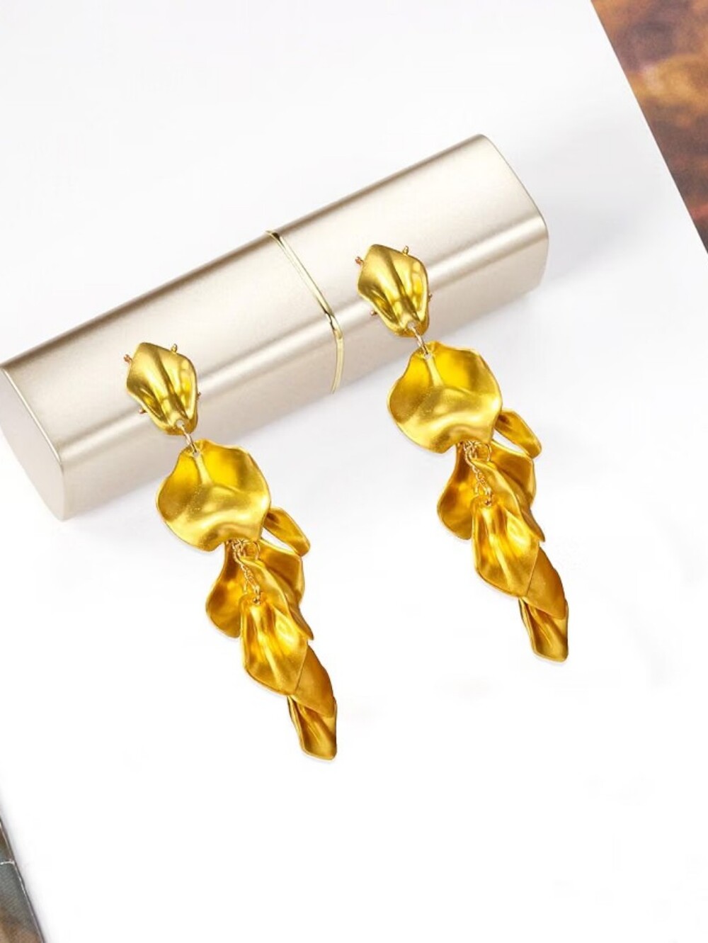 Long Acrylic Rose Petal Earrings Dangle Drop Statement